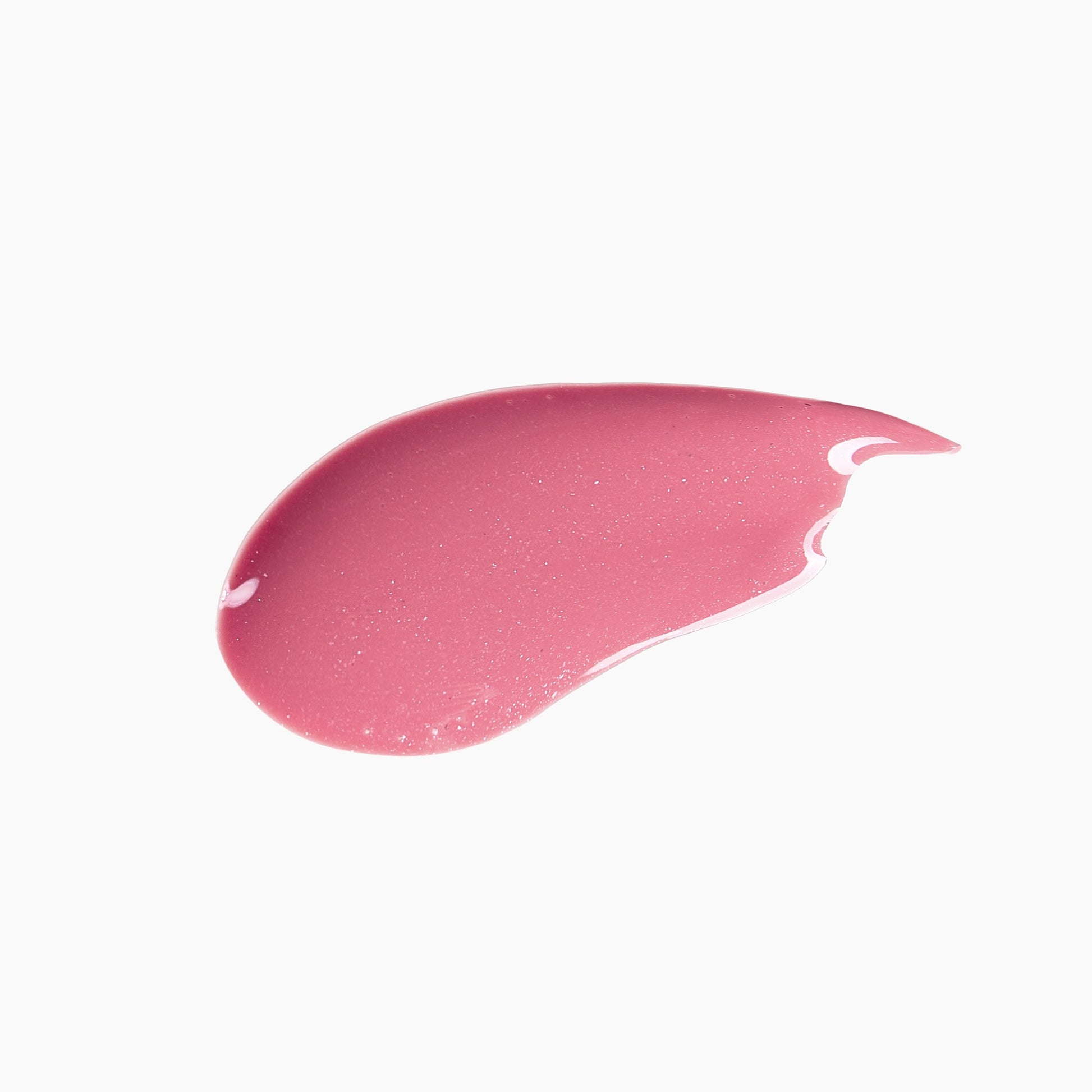 Pink lip gloss swatch on a white background